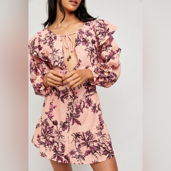 Free People Sunbaked Swing Dress in Peach Combo - Picture 2 of 8